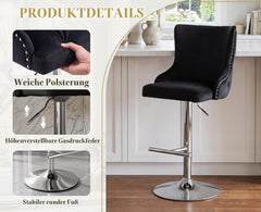 Ya-Home Fluwelen barkruk, set van 2, in hoogte verstelbaar, metalen voet, zwart, zithoogte verstelbaar van 60-82 cm