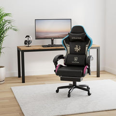 GTPLAYER Gamingstoel met Bluetooth-luidsprekers en voetensteun, ergonomische computerstoel, robuuste bureaustoel met hoge rugleuning en lendensteun (Zwart)