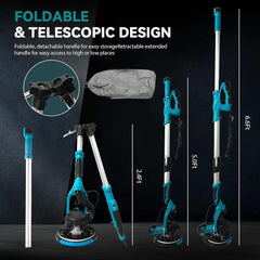 Gipsplaatschuurmachine, 1250W wandschuurmachine met schuurgiraf en automatisch afzuigsysteem, LED-lamp, 5-versnellingsbak, 800-1800 tpm, inklapbare handgreep, 6 schuurschijven, wand- en plafondschuurmachine •