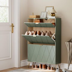 UEV Schoenenkast met 2 kleppen, 80 x 24 x 120 cm voor 16 paar schoenen, schoenenkast, smal, schoenenrek, schoenenkast in de hal, ruimtebesparend, groen