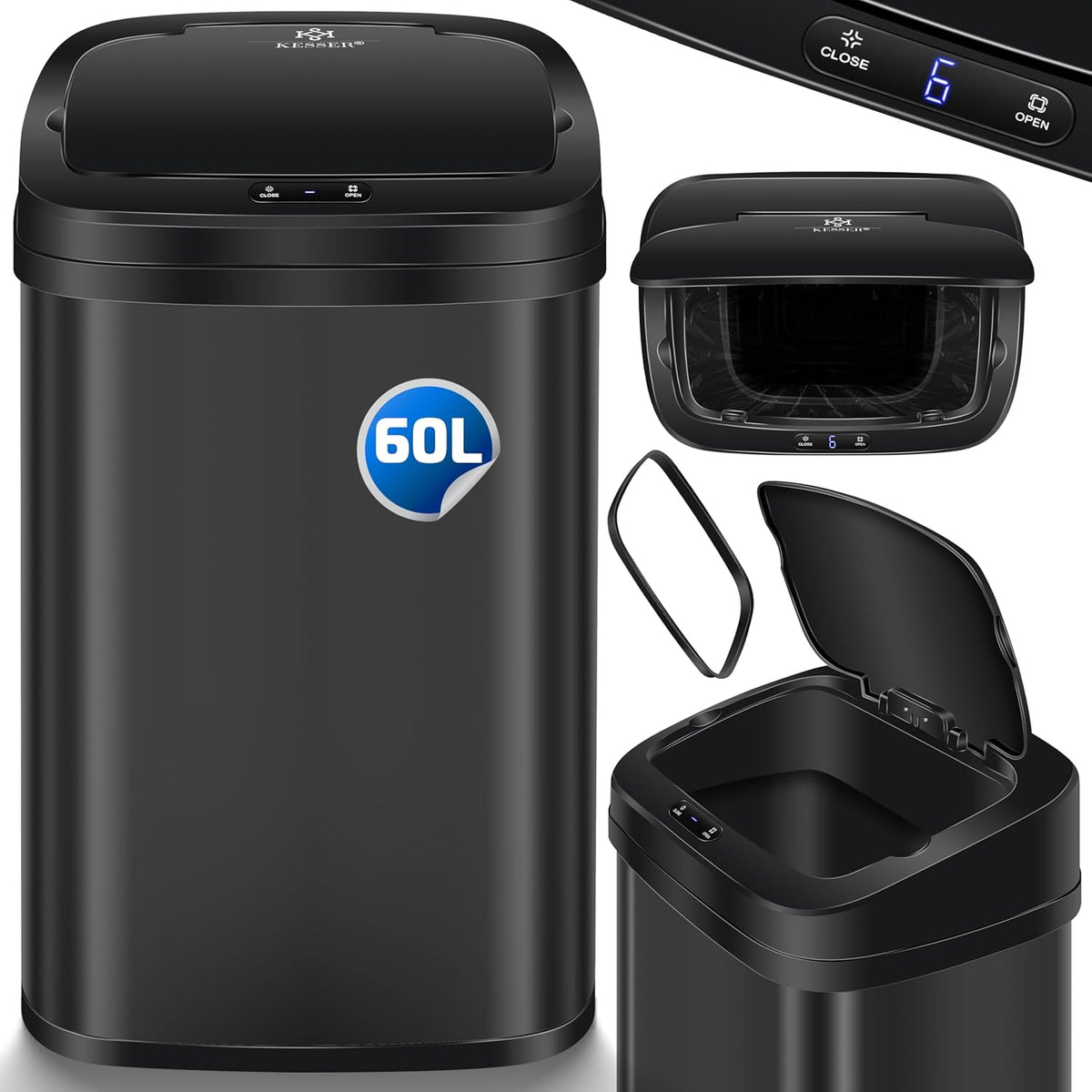 KESSER® Sensor Prullenbak - Afvalbak - Vuilnisbak - 60L - Zwart