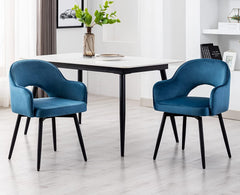 Eetkamerstoelen - Set van 2 - Met armleuning - Fluweel - Blauw - Wahson