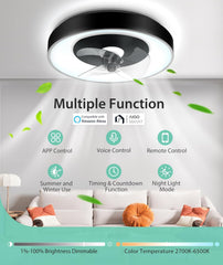 Aigostar Slimme plafondventilator met verlichting, compatibel met Alexa, led 40 W, 4400 lumen, 2700 K-6500 K dimbaar, stille plafondlamp met afstandsbediening en gateway, 6 snelheden, diameter 50 cm