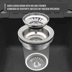 Aquamarin® Spoelbak - graniet, set, 76x46 cm/57x45cm, afvoergarnituur, kraan, afdruipvlak, rechthoekig, kleurkeuze - inbouwspoelbak, composietspoelbak, keukenspoelbak (zwart, model 2: 57 x 45 cm)