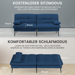 COMHOMA Futon Slaapbank met slaapfunctie, overtrek met verstelbare rugleuning, van stof, donkerblauw