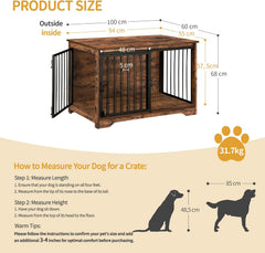 Hzuaneri Hondenbench, 100 cm, hondenbox voor thuis, schuifdeuren, 2 deuren, moderne houten hondenbox voor binnen, voor kleine, middelgrote, grote honden, hondenkooi voor thuis, 100 x 60 x 68 cm