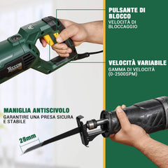 TECCPO Reciprozaag, universele zaag 1050 watt met 3 reciprozaagbladen (groen)
