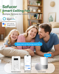 Sofucor Smart Plafondventilator, 167 cm (66 inch), Plafondventilator voor binnen en buiten met verlichting en afstandsbediening, werkt met Alexa/Google, Omkeerbare DC-motor, Verlichting