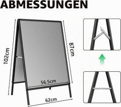 Weerbestendige DIN A1 dubbelzijdig klantenstopper outdoor, reclamedisplay poster staander voor binnen en buiten voor 2 affiches, incl. beschermfolie & met afgeronde hoeken (A1, zwart)