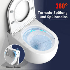 Rainsworth Hangend toilet, spoelrandloos, eengaat, spoeltoilet, wand-toilet waterbesparend, incl. wc-bril met softclose, hoogwaardige keramische toiletbak, wit, 48.5cm