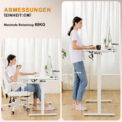 COMHOMA In hoogte verstelbaar bureau, 140 x 60 cm, met USB-aansluiting en haak, elektrisch verstelbare computertafel, sta-zittafel, sta-bureau, wit