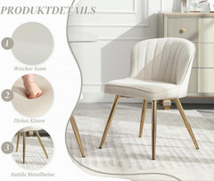 Ya-Home Eetkamerstoelen, set van 2, moderne keukenstoelen, fluweel, beige