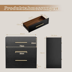 UEV Commode met 3 lades, opbergkast, moderne kast, dressoir met lades, smalle commode, kast voor woonkamer, slaapkamer, hal, zwart
