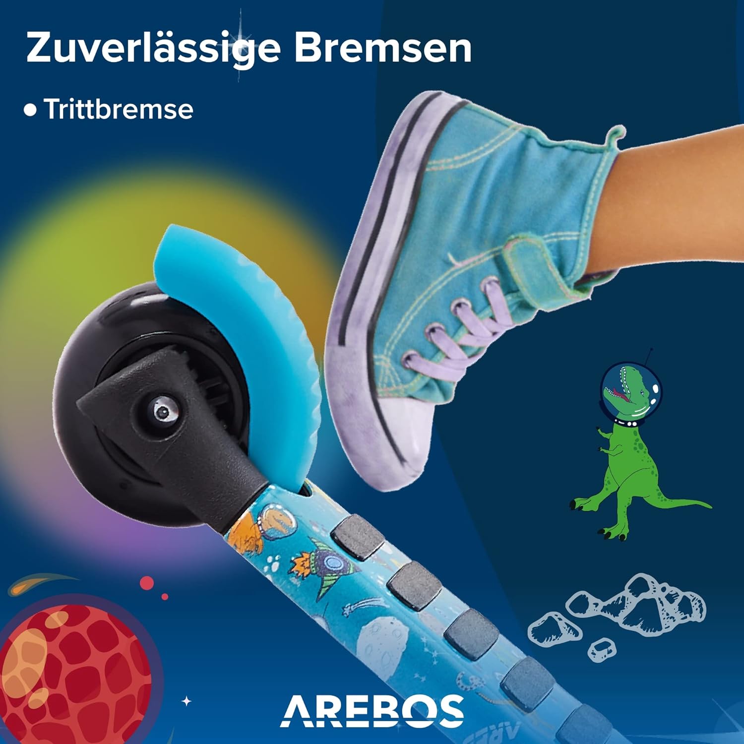 Arebos Cityroller, step, in hoogte verstelbaar stuur en zitting, XXL led-wielen, traprem, voor kinderen, belastbaar tot 40 kg, kickscooter •