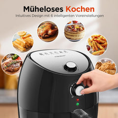 Heteluchtfriteuse, 3,5 liter, 1500 watt, friteuse met vet, perfect voor kleine huishoudens, 30-tijd, zonder olie, fryer, afneembare frituurmand, automatische uitschakelfunctie, zwart