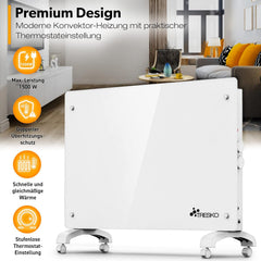 Convectorkachel - Elektrisch - Kachel - Heater - Verwarming - Wit - 1500W - TRESKO