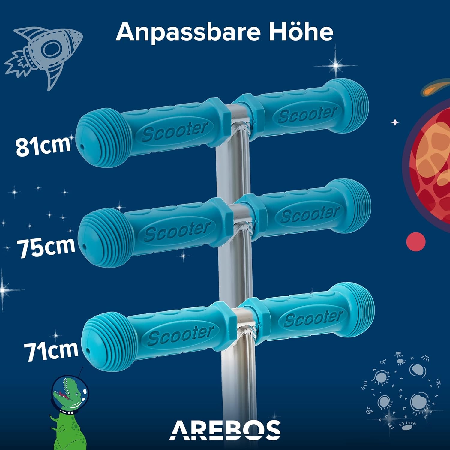 Arebos Cityroller, step, in hoogte verstelbaar stuur en zitting, XXL led-wielen, traprem, voor kinderen, belastbaar tot 40 kg, kickscooter •