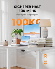 ErGear In hoogte verstelbaar bureau, 180 x 80 cm, 100 kg draagkracht, elektrisch bureau met geavanceerde borstelloze motor, stille functie, robuust metalen frame, vierkant tafelblad