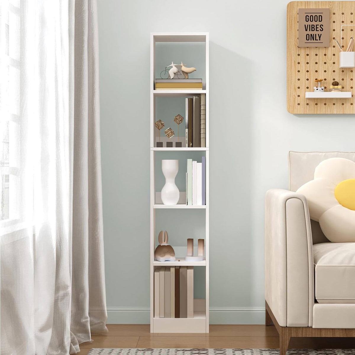 Hzuaneri BC09503X Boekenkast, 5-laagse boekenkast, kubusrek, moderne open plank van hout, opbergplanken en presentatieplanken voor woonkamer, thuiskantoor, slaapkamer, wit