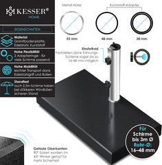 KESSER® Parasolvoet op wielen - Graniet 30kg - Ø16mm-Ø48mm - Antraciet