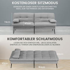 Slaapbank 2 persoons - Logeerbed - Bedbank - 174x51x72 cm - Grijs - COMHOMA