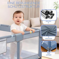 Verdego Box voor baby's, 130 x 130 x 66 cm, opvouwbaar met trekringen, ballen, 210D Oxford, ademend net, veiligheidsspeelplaats, beschermrooster (lichtgrijs)