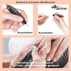 Sina Nagelfrees, frees, manicure nagel, 30-delige diamantfreesset + 100 schuurhulzen + 2 vijlblokken