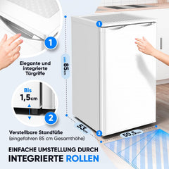 Stillstern Vriezer Klein (73L) 4-sterren vriesvak -18 ° C. Energiever., Mini Freezer met 3 vakken, traploos regelmatig, temp., kleine diepvriezer, deuraanslag r./l. diepvriezer wit