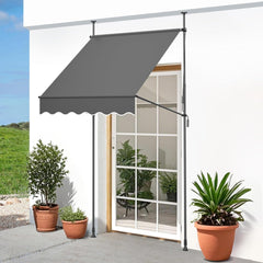 Klemluifel met handslinger, 150 cm, bereid, handmatig in hoogte verstelbaar, balkonluifel zonder boren, uv-bescherming, zonwering, waterdicht, voor buiten, terras, balkon, tuin, antraciet