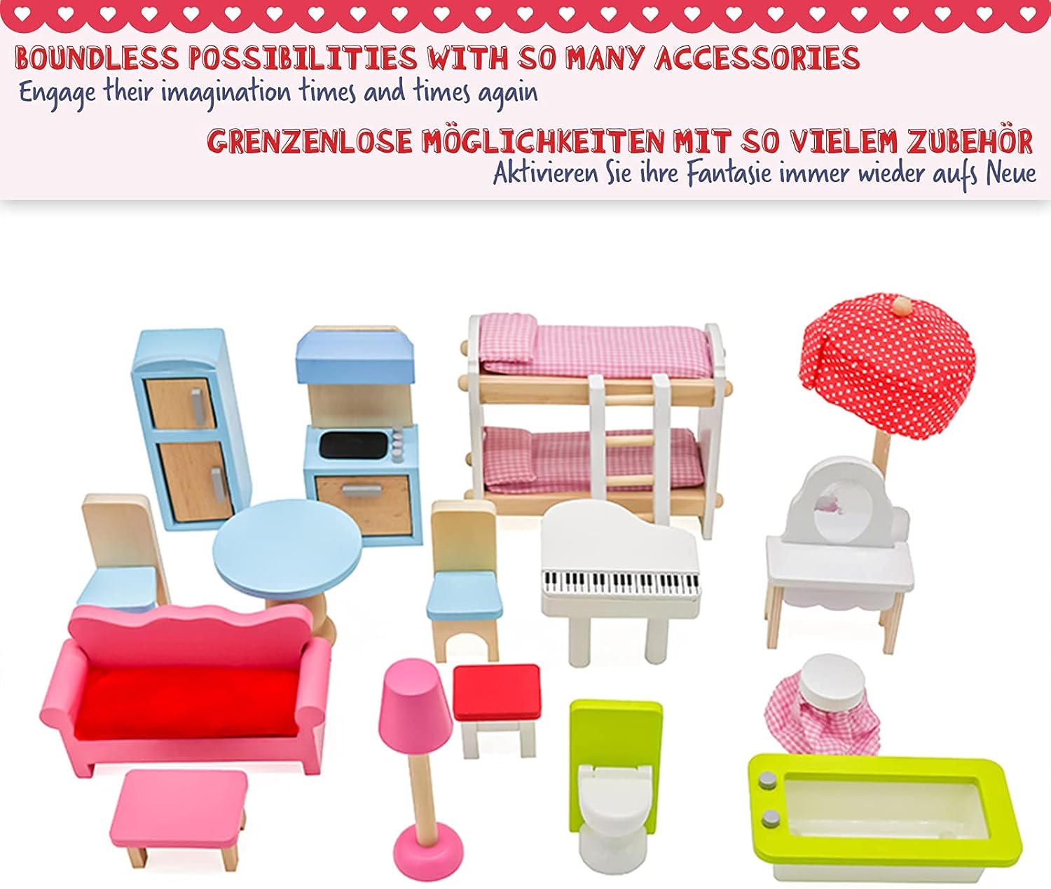 Houten XL Poppenhuis (60x70x30cm) - voor 13cm poppen - LED