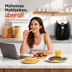 Heteluchtfriteuse, 3,5 liter, 1500 watt, friteuse met vet, perfect voor kleine huishoudens, 30-tijd, zonder olie, fryer, afneembare frituurmand, automatische uitschakelfunctie, zwart