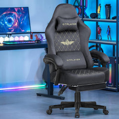 GTPLAYER Gaming stoel, stof, gamingstoel, ergonomische bureaustoel, pc-stoel, 150 kg belastbaarheid, verstelbare en draaibare bureaustoel met verenzitkussen en voetensteun, grijs - GT830