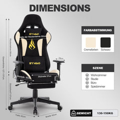 Ergonomische Bureaustoel -  Office Chair - Gamestoel - Volwassenen - Zwart/Beige - Symino