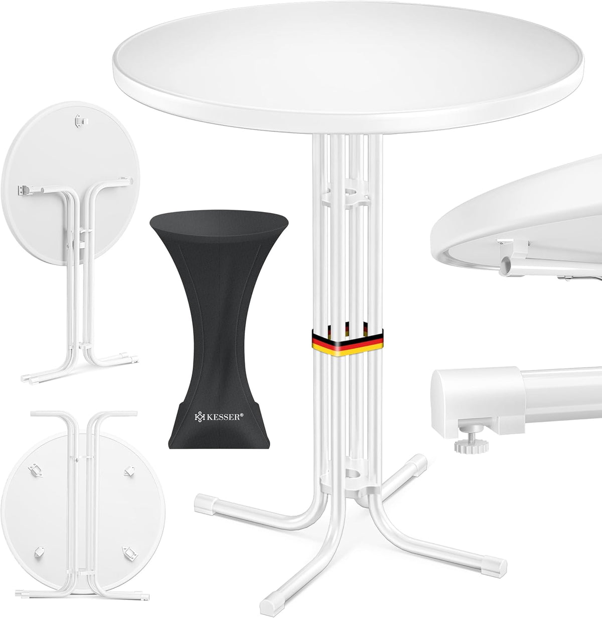 KESSER® Gastro statafel, inklapbaar, bistrotafel, gepoedercoate roestvrijstalen plaat, in hoogte verstelbare poten, feesttafel, diameter 70 cm, binnen en buiten, ontvangsttafel inclusief hoes,