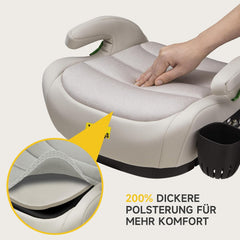 Jovikids Autostoelverhoging voor kinderen met ISOFIX, ECE R129 kinderzitverhoging 125-150 cm, verdikte stoffen bekleding & Isofix invoerhulp, gemakkelijk wasbaar, beige met bekerhouder
