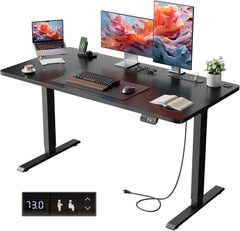 HLDIRECT Elektrisch staand bureau met stopcontacten, 100x60cm, zwart, 60kg