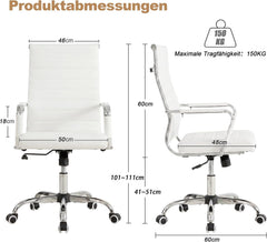 UEV Bureaustoel leer 150kg belastbaar met kantelfunctie, S-vormige lendensteun gevoerde zitting in hoogte verstelbaar van kunstleer, Ergonomisch wit