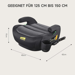 Jovikids Zitverhoger, auto, kinderen, met ISOFIX, ECE R129, kinderzitverhoging, 125-150 cm, verdikte stoffen bekleding en Isofix-invoerhulp, gemakkelijk wasbaar, zwart met bekerhouder
