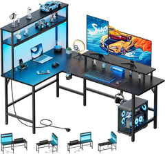 Gaming bureau - Gaming desk - Hoekbureau - 220x50 cm - Zwart - HLONONE