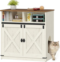 Hzuaneri Kattenbakkast, 80 x 48 x 80 cm, verborgen kattenkast met opbergruimte, kattenkast van hout, kattenhuis in landelijke stijl, tv-kast bijzettafel, vintage bruin-wit CB89414X