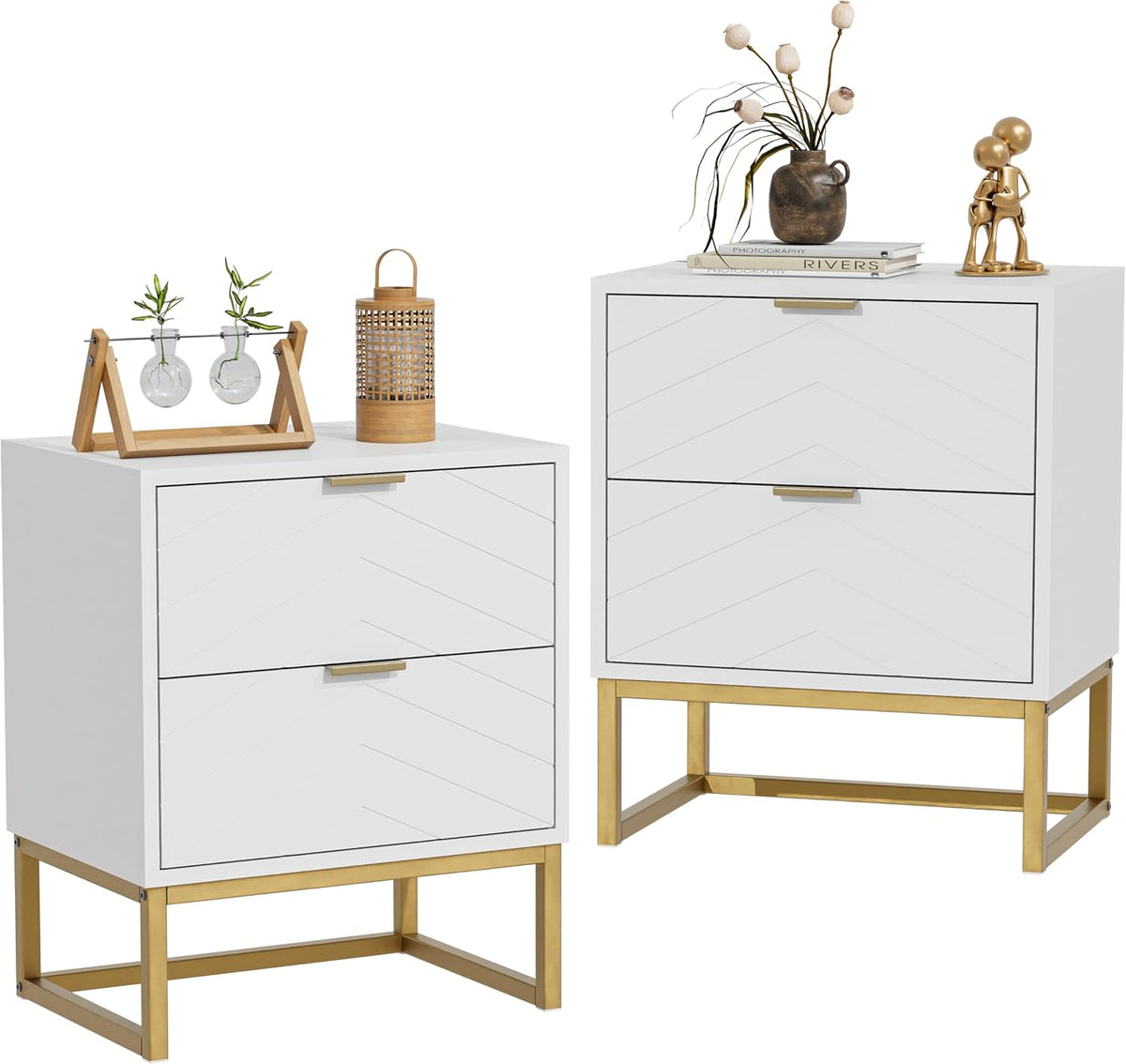 Nachtkastje set van 2 - Bijzettafel - Opbergkastje - 56,5x56x33x5 cm - Wit- UEV