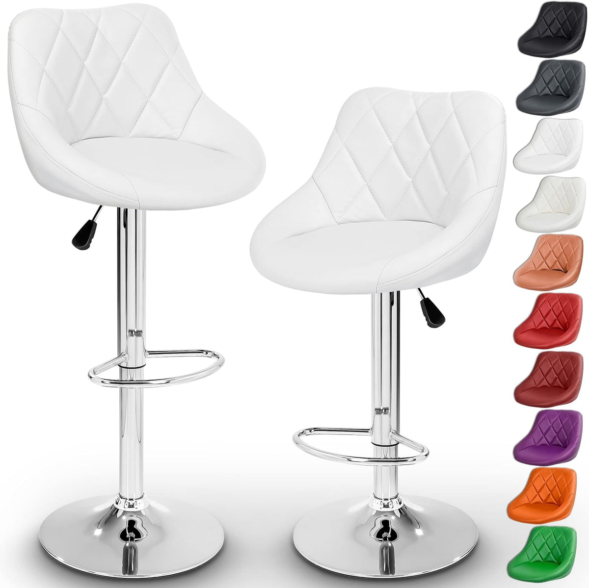 Barkrukken, 2-delige set, keuze uit 10 kleuren, 360 graden vrij draaibaar, hoogteverstelling zitting: 60 – 80 cm, wit