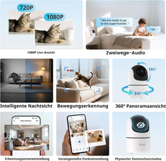SONOFF CAM-PT2 Bewakingscamera voor binnen, 1080P, zwenk-/kantelbare wifi-camera met 360°-zicht, bewegingsdetectie, nachtzicht, nachtzicht, 2-weg audio, privacymodus, compatibel met Alexa en Google