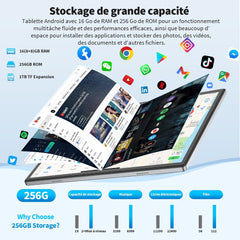 QDDQ Android 14 tablet met toetsenbord, tablet 2-in-1, 16 GB + 256 GB (Tf 1 TB), 8000 mAh met monitor, muis, stylus, batterij 8000 mAh, wifi 2,4 g/5 g, GPS, tablet, pc, gecertificeerd, grijs, zwart