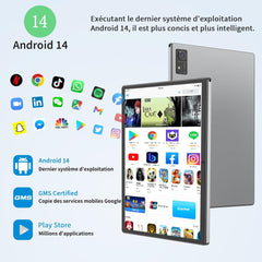 QDDQ Android 14 tablet met toetsenbord, tablet 2-in-1, 16 GB + 256 GB (Tf 1 TB), 8000 mAh met monitor, muis, stylus, batterij 8000 mAh, wifi 2,4 g/5 g, GPS, tablet, pc, gecertificeerd, grijs, zwart