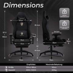 Ergonomische Bureaustoel -  Office Chair - Gamestoel - Volwassenen - Zwart - Dowinx •