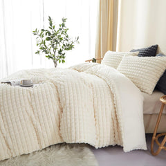 Beddengoed - Dekbedovertrek - 220 x 240 - Beige - Freyamy Pluche