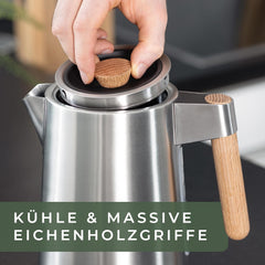 WALDWERK Design waterkoker - 3000 Watt - 1,7L - waterkoker roestvrij staal - waterkoker met echte eikenhouten handgrepen en roestvrij 304 roestvrij staal •