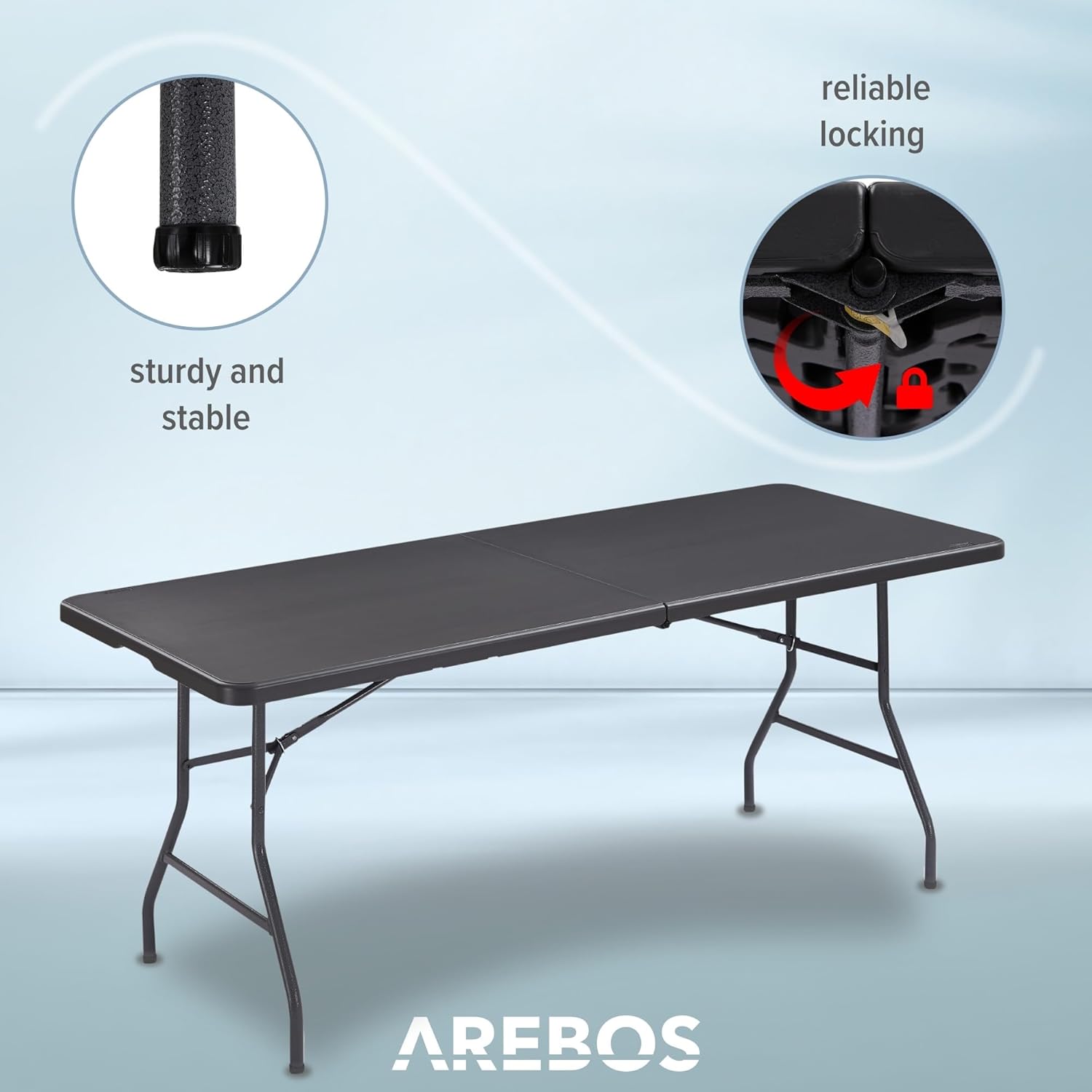 Arebos Klaptafel -182 x 74 x 74 cm - in Rotan-Look - Campingtafel - Tuintafel - Inclusief Draaggreep Antraciet
