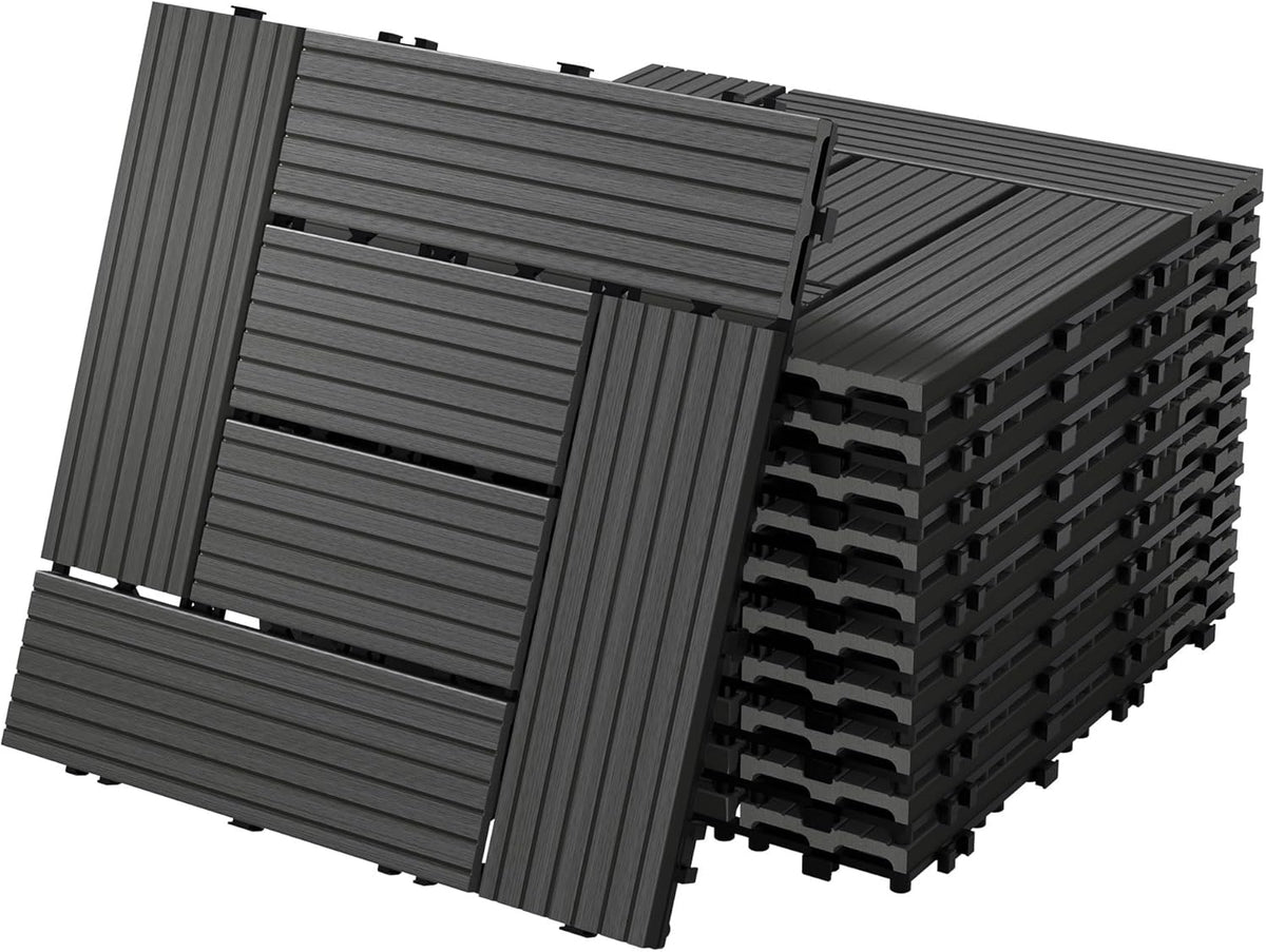 Terrastegels - Vlondertegels - Kunststof - 30x30 cm - 11 stuks - Antraciet - ECD Germany •